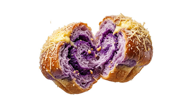 Delicious filipino ube cheese ensaymada on a transparent background for culinary design and bakery promotions