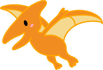 Hand drawn cute orange pterodactyl flying dinosaur clipart illustration © Joyli Studio