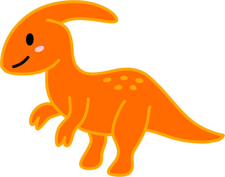 Hand drawn cute orange parasaurolophus dinosaur clipart illustration