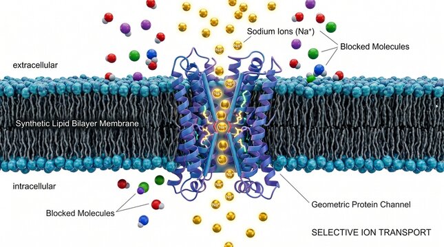 3D Molecular Diagram of Synthetic Ion Channel in Lipid Bilayer
