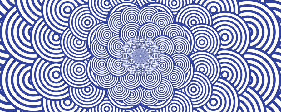 Seamless Japanese wave pattern in blue and white, inspired by traditional Seigaiha design, perfect for textiles, backgrounds, and decorative projects