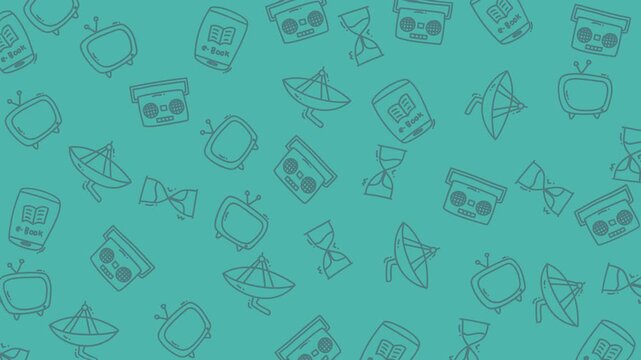 Seamless Retro Technology Doodle Pattern Animation, Hand Drawn Gadget Scribble Loop Motion Background. Looping 10-second animation featuring a hand-drawn scribble style seamless pattern.