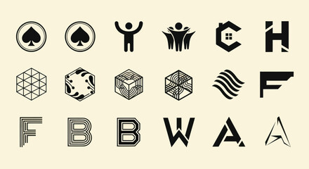 Fototapeta premium Modern Geometric Logos and Icons Collection - Abstract Symbols, Letters, and Shapes