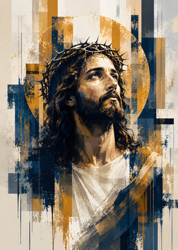 colorful geometric paint stroke art of jesus christ
