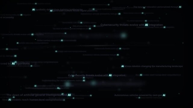 Abstract digital background with floating text and ai concepts representing artificial intelligence technology