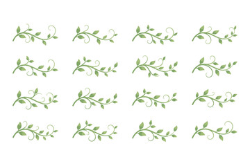 Obraz premium Collection of stylized green botanical flourishes with leaves, perfect for borders, dividers, and organic accents. Decorative natural elements.