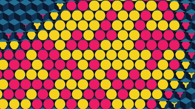Abstract geometric pattern with colorful circles and cubes