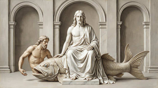 Sacred biblical masterpiece depicting the Sign of Jonah, foreshadowing Christ's resurrection.