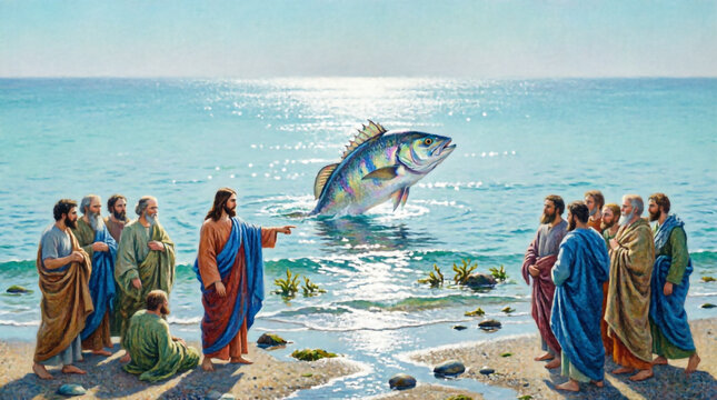 Sacred biblical masterpiece depicting the Sign of Jonah, foreshadowing Christ's resurrection.