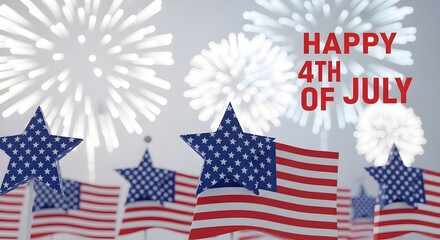 Obraz premium Happy 4th of july american celebration background with fireworks and flags