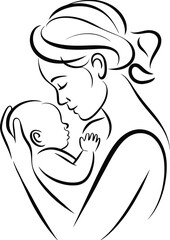 Obraz premium Minimalist continuous line drawing of a mother cradling her baby with minimalist. Vector illustration