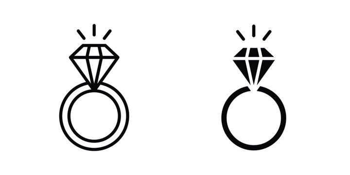 Diamond ring icon. Linear icon collection. flat black icons