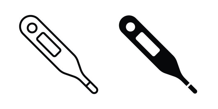 Digital thermometer icon. Linear icon collection. flat black icons
