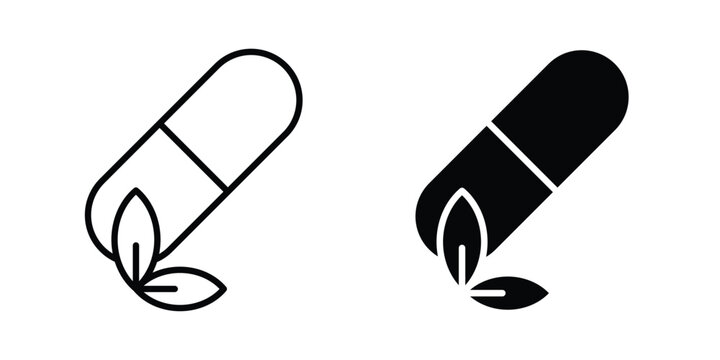 Herbal capsule icon. Linear icon collection. flat black icons
