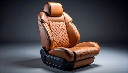 Naklejka premium Luxurious Brown Leather Car Seat Displayed in Dark Studio Setting