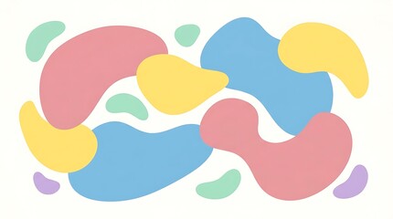 Fototapeta premium Abstract Pastel Colorful Blob Shapes Background - Organic Flowing Liquid Forms in Pink Blue Yellow Green and Purple