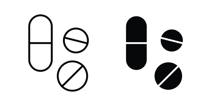 Medicine tablet icon. Linear icon collection. flat black icons