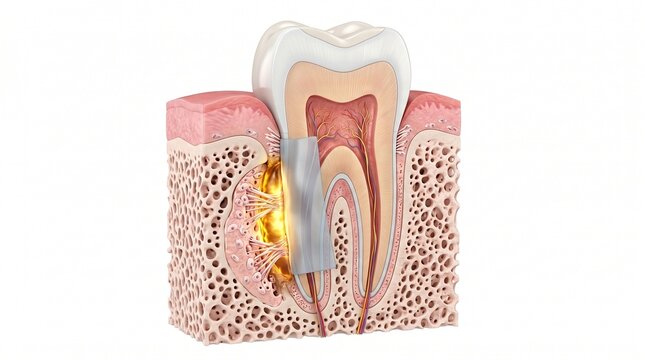 3D Microscopic Diagram of Guided Tissue Regeneration (GTR) in Dentistry