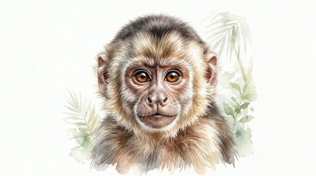 A Watercolor Illustration Of A Monkeys Face The Monkey Appears To Be A
