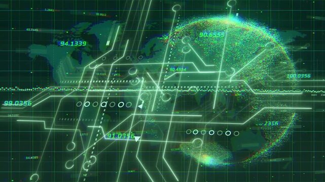 Telemetry ping arriving, holo network extending traces, pulsing nodes, rotating globe showing data