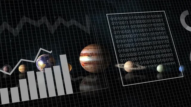 COLLECTING DATA panel appearing, planet row centering Jupiter, charts growing and analyzing data