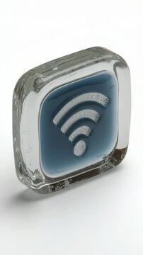 Frosted glass wifi signal icon rotating in seamless loop with translucent texture. 3D design element shown from multiple angles. For connectivity and wireless technology concepts.
