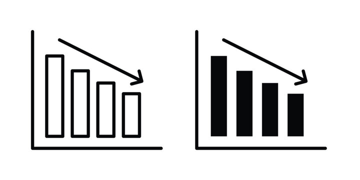 Reduction chart icon. Linear icon collection. flat black icons