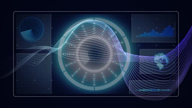 Waveform ribbon sweeping across HUD, striking central sensor, causing ring pulsing to show signal