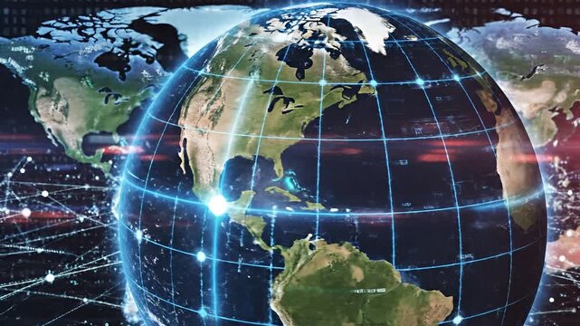Global Digital Network Connecting Earth with Binary Code.