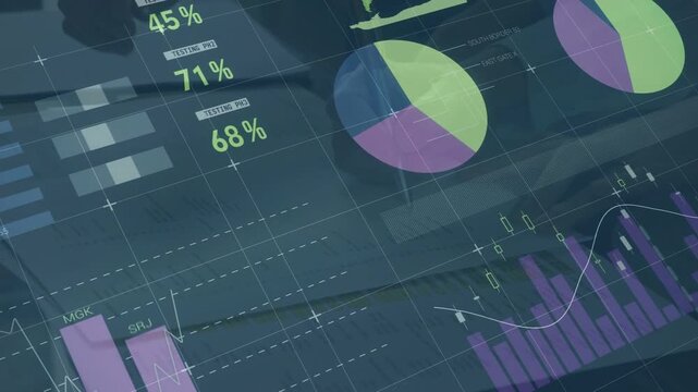 Finance dash loading live feed and animating charts, gauges for tracking with faint hands crossing