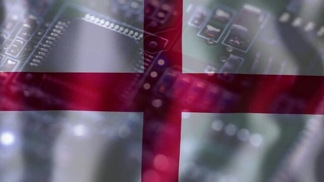 Translucent red cross staying fixed while PCB shifting from focus pull, highlighting components