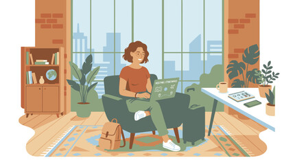 Fototapeta premium Young Woman Working Remotely on Laptop in Modern Home Office Apartment.