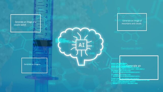 AI brain pulsing and processing after prompt boxes appearing, generating thumbnails to show prompts