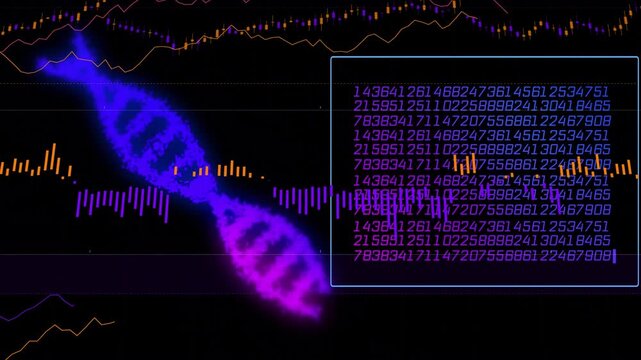 Numeric panel filling causing neon helix forming and sliding diagonally and displaying data