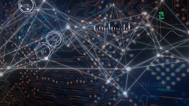 Data pulse arriving, network nodes pulsing, lines rerouting, readouts updating, visualizing status