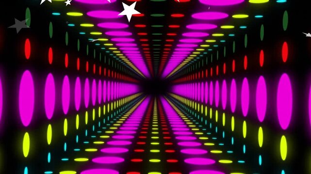 White stars appearing, magenta ovals pulsing and converging toward center, creating forward motion