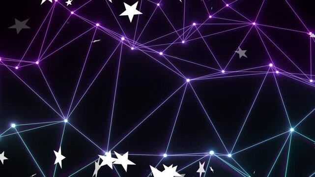 Upper-left stars initiating glowing mesh pulsing while stars drifting and clustering to add depth