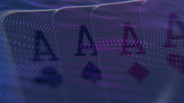 Purple-blue dotted wave appearing, sweeping across fanned playing cards, highlighting central aces