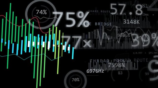 On playback start HUD dashboard unfolding left to right, bars rising, meters updating for telemetry