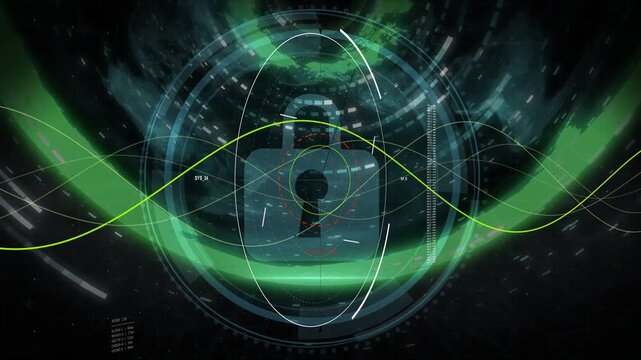 With HUD rings closing, lock icon emerging and centering while waveform sweeping, securing HUD