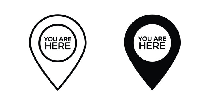 You are Here Pointer icon. Linear icon collection. flat black icons