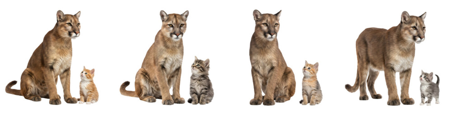 Mountain Lion and Domestic Kitten: Comparing Wild Puma Parental Behavior and Feline Development in Nature Photography, Exploring Big Cat vs Small Cat Characteristics