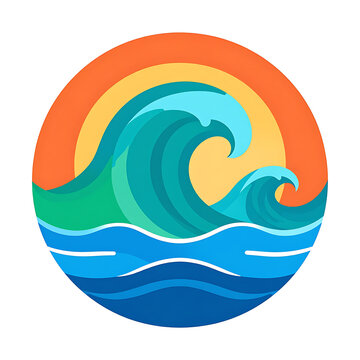 Stylized ocean waves and sun graphic, representing a seaside or coastal theme, ideal for nature or travel designs
