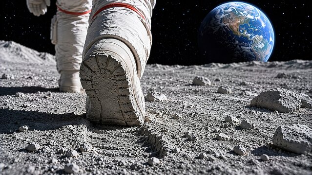 Astronaut walking on moon surface outer space high-resolution image cosmic environment close-up view space exploration concept