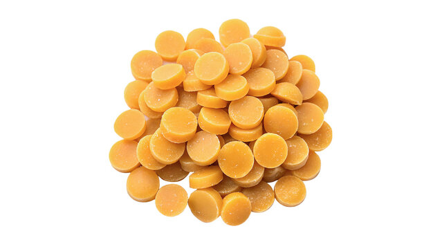 Heap pile of fresh yellow corn kernels cereal grains isolated on white background