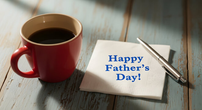 Happy father's day coffee morning with pen and note