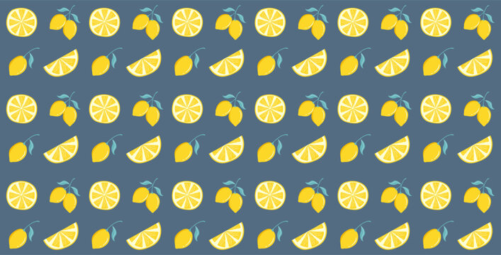 Lemon Seamless Pattern with Hand Drawn Citrus Fruits and Leaves