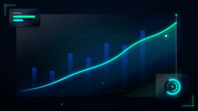 Financial growth chart displays rising trends with glowing blue neon lines in this dynamic digital motion animation stock video clip