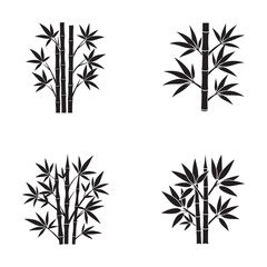 Fototapeta premium Bamboo plants with leaves on white background bamboo silhouettes plant illustrations