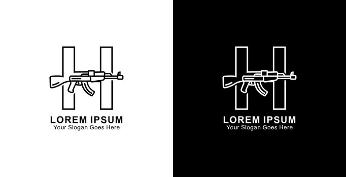 The logo design is in the shape of the letter H combined with the AKM weapon